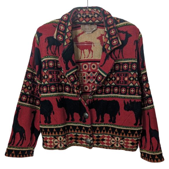 Vintage Painted Pony Cropped Tapestry Animal Print Beaded Jacket One Size Artsy - Picture 1 of 10